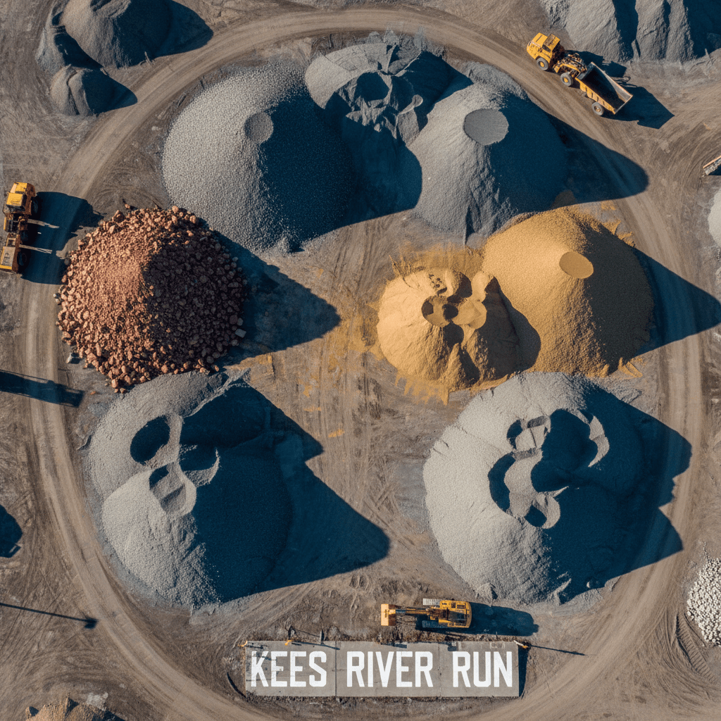 Large aggregate stockpiles showing bulk volume capacity for major projects