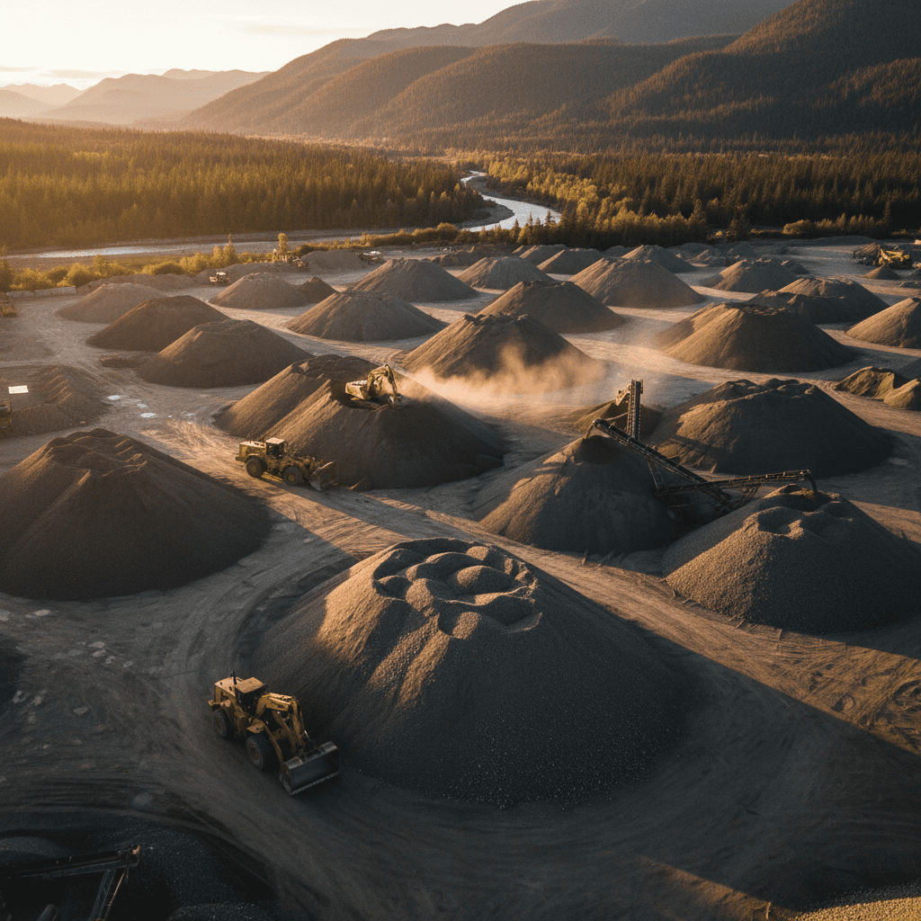 Large aggregate stockpile ready for project delivery