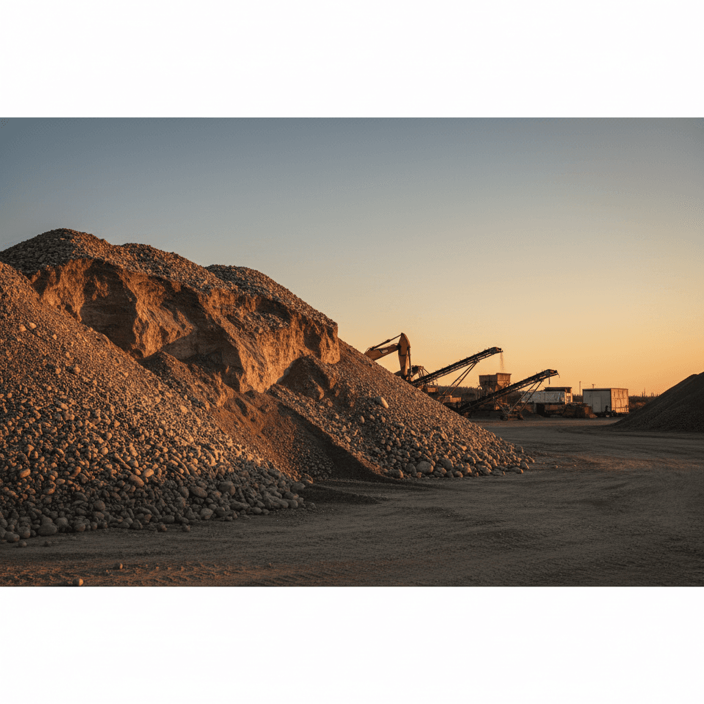 Large aggregate stockpile at material yard ready for delivery